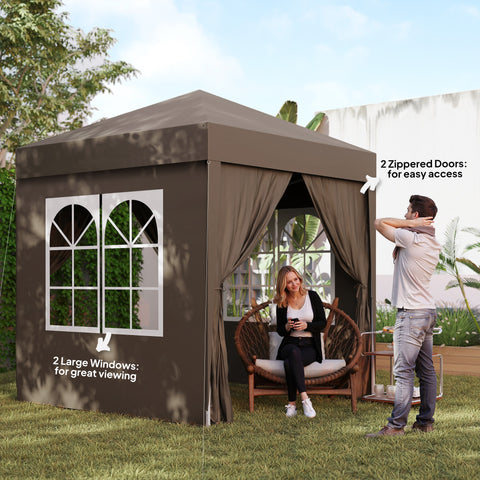 Image of 6.6'x6.6' Pop Up Canopy Tent with Sidewalls, Instant Sun Shelter Camping Gazebo with Carry Bag, Coffee