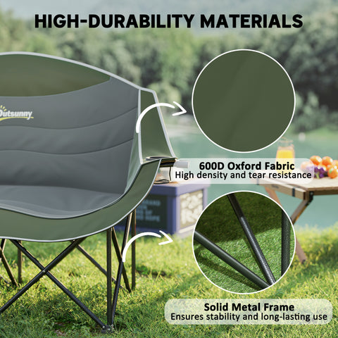 Image of Portable Camp Chair, Double Camping Chair with Cup Holders and Carry Bag, Support 551 lbs, Dark Green