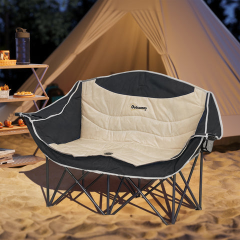 Image of Portable Camp Chair, Double Camping Chair with Cup Holders and Carry Bag, Support 551 lbs, Khaki