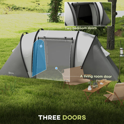 Image of Camping Tent with 2 Bedrooms and Living Area, 3000mm Waterproof Family Tent, for Fishing Hiking Festival, Grey