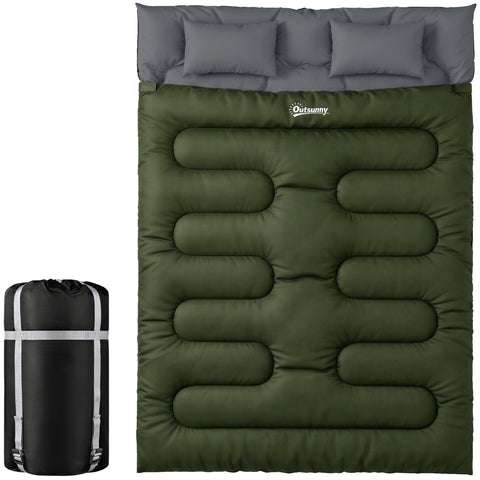Image of camping cot - Double Sleeping Bag for Adults, Queen Size 2 Person Sleeping Bag with 2 Pillows, for Cold Weather & Warm,