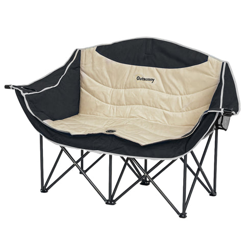 Image of camping furniture - Portable Camp Chair, Double Camping Chair with Cup Holders and Carry Bag, Support 551 lbs, Khaki