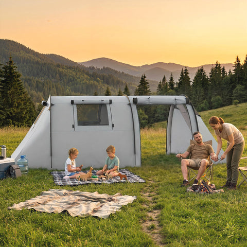 Image of 3-4 Person Camping Tent with 2 Rooms, 3000mm Waterproof Portable Family Tent with Carry Bag, Grey
