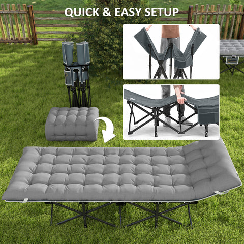 Image of 25.6" Wide Folding Bed, Camping Cot for Adults with Mattress, Carry Bag, Storage Pocket, Max Load 330 LBS, Light Grey
