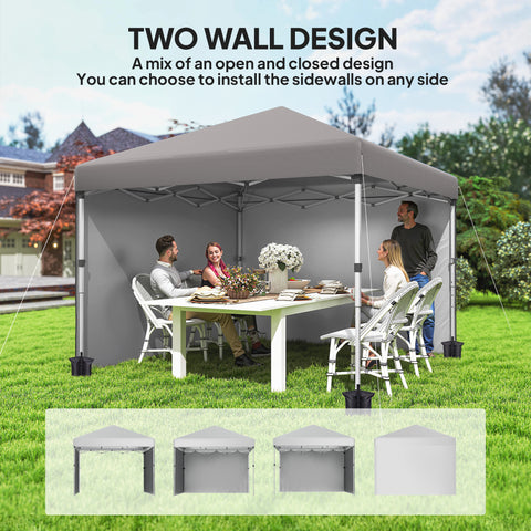 Image of 10' x 10' Pop Up Canopy with Sidewalls, Roller Bag, Height Adjustable Instant Tent for Outdoor, Garden, Patio, Grey