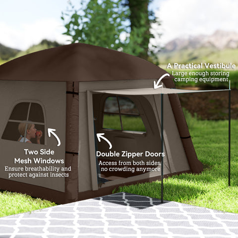 Image of Inflatable Camping Tent, 1-2 Person Glamping Tent with Hand Pump, Blow Up Tent with Doors, Carry Bag, Khaki and Brown