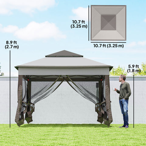 Image of 11' x 11' Pop Up Canopy 2-Tier Soft Top Shelter Event Tent w/ Netting Carry Bag for Patio Backyard Garden, Mixed Grey