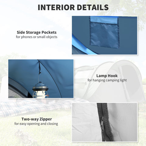 Image of 4 Person Camping Tent, Easy Pop Up Tent with Doors, Windows and Carry Bag, Automatic Setup Tent for Hiking, Blue
