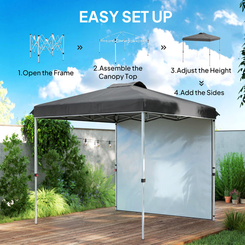 Image of 8 x 8 ft Pop Up Canopy with 1 Sidewall, Carry Bag and 4 Sand Bags, Height Adjustable Instant Sun Shelter, Dark Grey