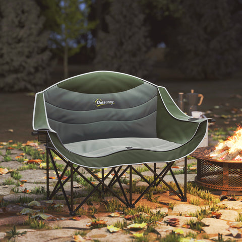Image of Portable Camp Chair, Double Camping Chair with Cup Holders and Carry Bag, Support 551 lbs, Dark Green