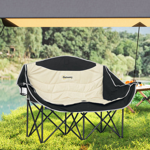 Image of Portable Camp Chair, Double Camping Chair with Cup Holders and Carry Bag, Support 551 lbs, Khaki