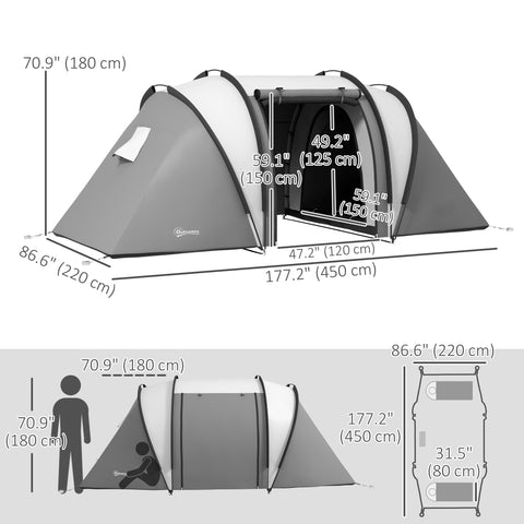 Image of Camping Tent with 2 Bedrooms and Living Area, 3000mm Waterproof Family Tent, for Fishing Hiking Festival, Grey