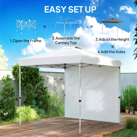 Image of 8 x 8 ft Pop Up Canopy with 1 Sidewall, Carry Bag and 4 Sand Bags, Height Adjustable Instant Sun Shelter, White