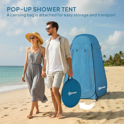 Image of Pop Up Shower Tent, Portable Privacy Room for Outdoor Changing, Dressing, Fishing Storage with Carrying Bag, Blue