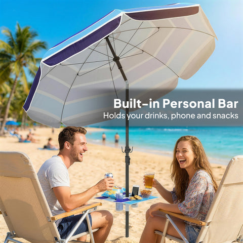 Image of Beach Umbrella Adjustable Tilt Sunshade with Foldable Table Cup Holder 78" Multicolor