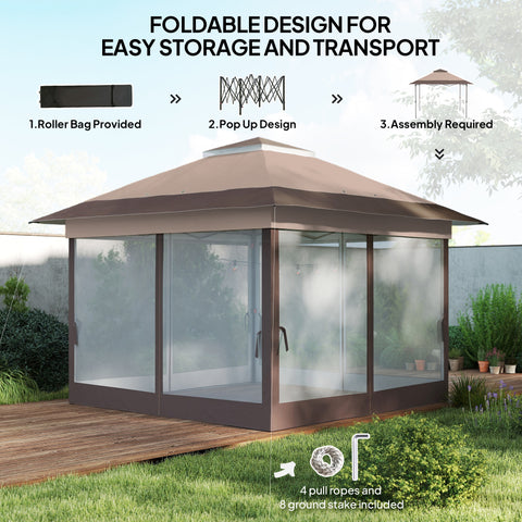 Image of 12' x 12' Foldable Pop-up Party Tent Instant Canopy Sun Shade Gazebo Shelter with Steel Frame, Khaki