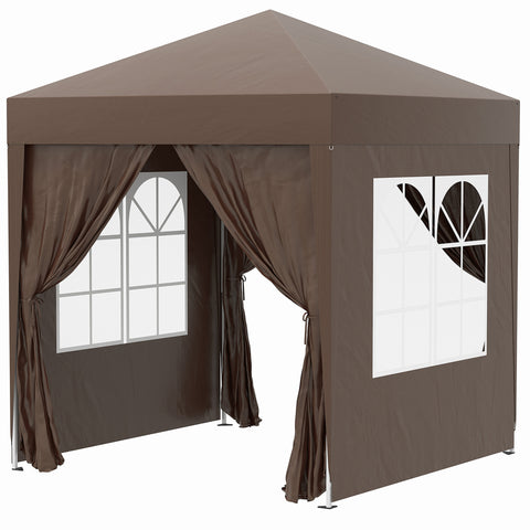 Image of pop up canopy - 6.6'x6.6' Pop Up Canopy Tent with Sidewalls, Instant Sun Shelter Camping Gazebo with Carry Bag, Coffee