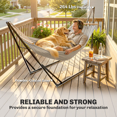 Image of 9.5ft Hammock Stand Only, Portable Adjustable Foldable Powder-Coated Steel Hammock Frame, Black
