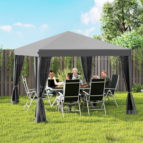 Image of 10' x 10' Pop Up Canopy Tent Gazebo, Foldable Canopy Tent with Zipper Mesh Sidewalls, Light Grey
