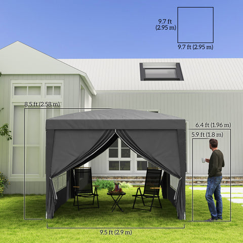 Image of 10'x10' Outdoor Pop Up Party Tent Wedding Gazebo Canopy with Carrying Bag (Grey)
