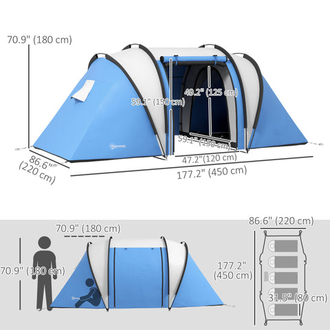 Image of Camping Tent with 2 Bedrooms and Living Area, 3000mm Waterproof Family Tent, for Fishing Hiking Festival, Blue