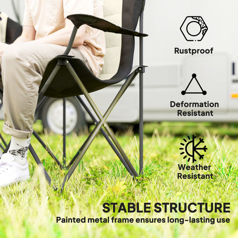 Image of 2 Pack Folding Camping Chairs, High Back Folding Chairs w/ Cup Holder, Padded Camping Chairs for Outdoor Events, Cream