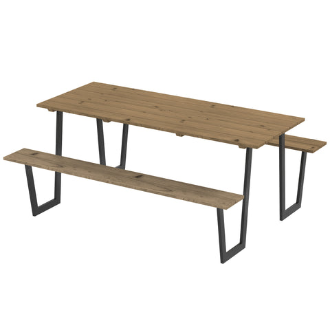 Image of camping furniture - 5.7 FT Outdoor Picnic Table with 2" Umbrella Hole, Spruce Wood Dining Table and 795 LBS Benches wit