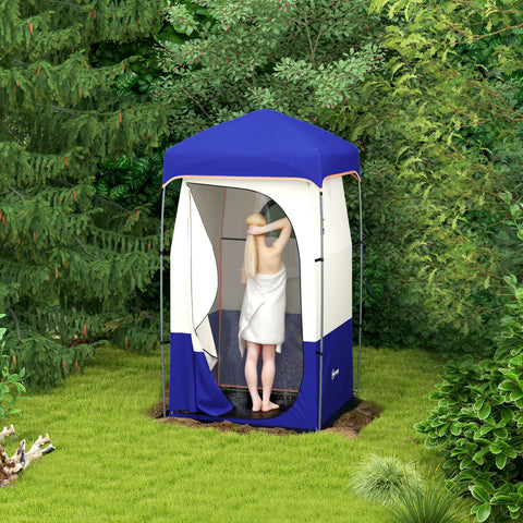 Image of Camping Shower Tent, Portable Privacy Shelter with Solar Shower Bag, Removable Floor and Carrying Bag, Blue