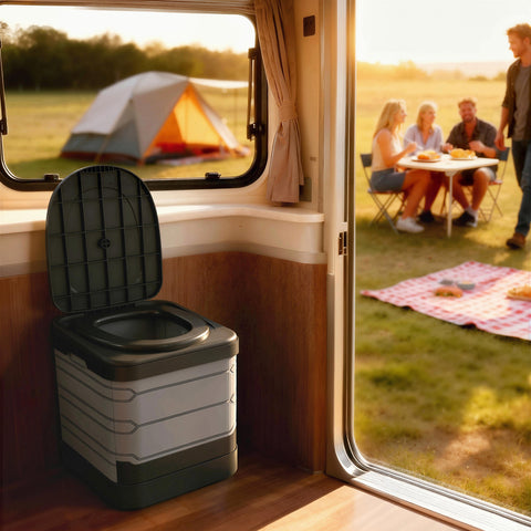 Image of Portable Toilet for Adults Foldable Porta Potty 12 Coagulant Packets for Camping Travel RV Outdoor Use