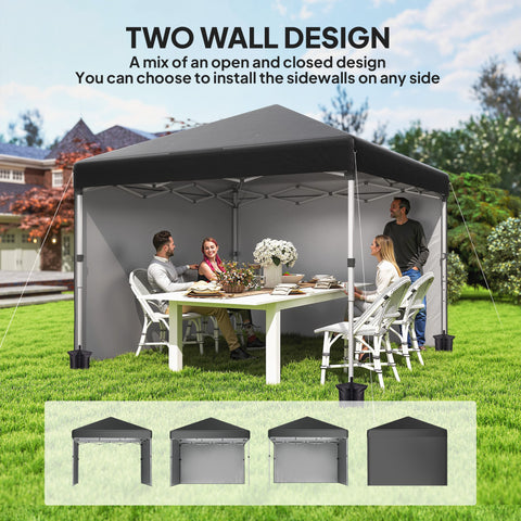 Image of 10' x 10' Pop Up Canopy with Sidewalls, Roller Bag, Height Adjustable Instant Tent for Outdoor, Garden, Patio, Black