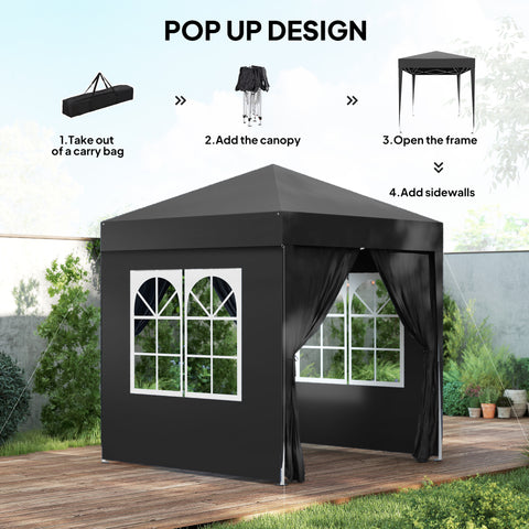 Image of 6.6'x6.6' Pop Up Canopy Tent with Sidewalls, Instant Sun Shelter Camping Gazebo with Carry Bag, Black