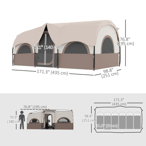 Image of 4 Person Camping Tent, 3 Room Cabin Tent, 3000mm Waterproof and UPF30+ with Sewn in Groundsheet and Carry Bag, Khaki