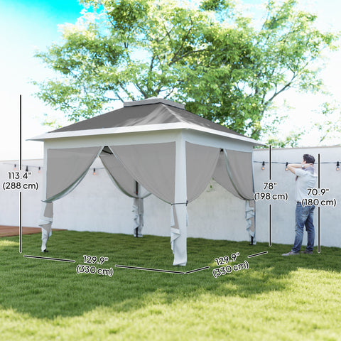 Image of 11' x 11' Pop Up Gazebo, Double Roof Foldable Height Adjustable Canopy Tent with Mesh Sidewalls, Carrying Bag, Dark Grey