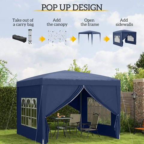Image of 10'x10' Outdoor Pop Up Party Tent Wedding Gazebo Canopy with Carrying Bag (Blue)