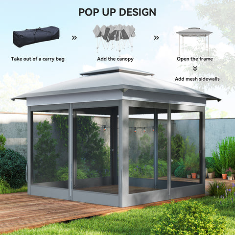 Image of 12' x 12' Pop Up Canopy Sun Shade Instant Tent Folding with Mesh Sidewalls, Grey