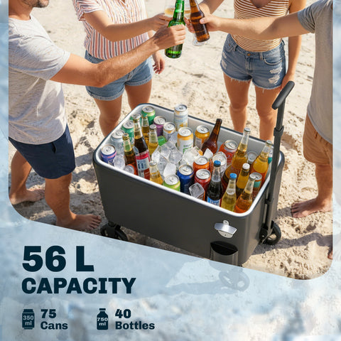Image of 60-Qt Outdoor Patio Cooler Cart, Rolling Ice Chest with Adjustable Handle, Wheels, Bottle Opener, Drainage, Black