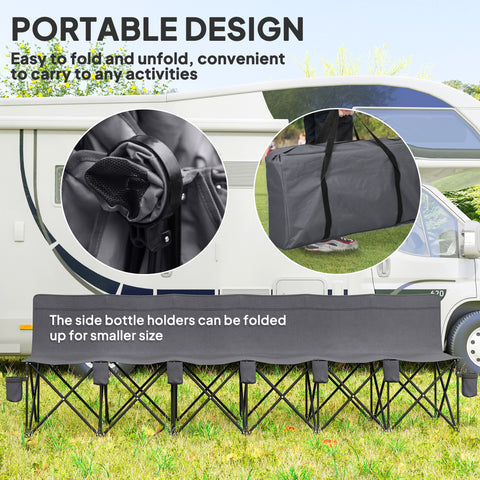 Image of 6 Seat Folding Camping Chair with Cup Holder and Carrying Case for Camping, Picnic, Sports Events, Dark Grey