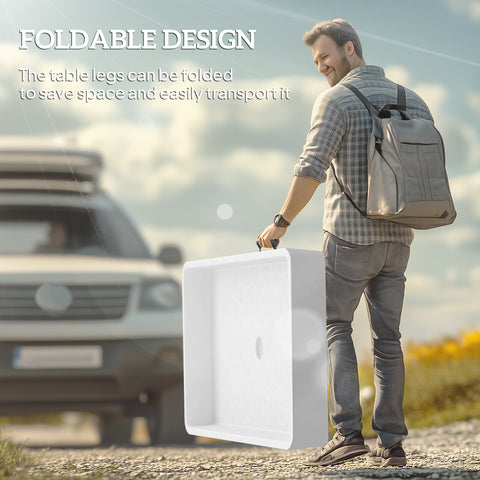 Image of 3.4ft Folding Ice Cooler Table with Drain, Outdoor Patio Party Cooler for Drinks, Fishing Cleaning Table with Storage Shelf for Picnic BBQ Camping Wedding, White