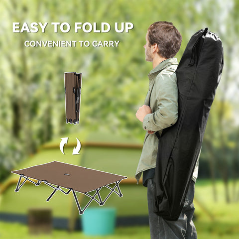 Image of 76" Two Person Folding Camping Cot Outdoor Portable Double Cot Wide Military Sleeping Bed w/ Carrying Bag Khaki