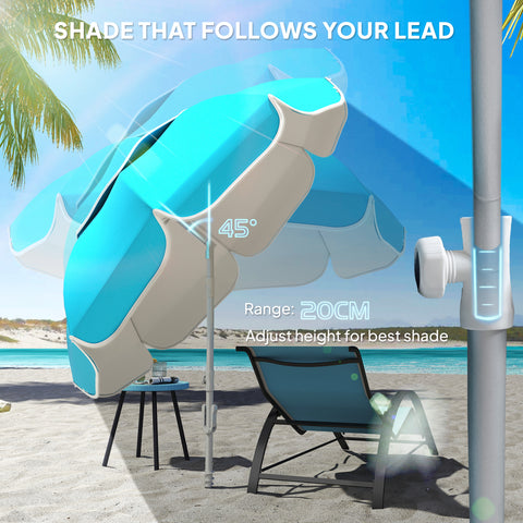 Image of 6 ft Beach Umbrella Portable with Sand Anchor, Carry Bag, Adjustable Height & Tilt, UPF50+ UV Protection, Blue