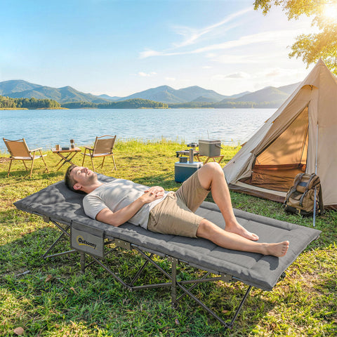 Image of Camping Cot for Adults with Padded Cushion, 31.5" Wide Folding Bed with Carry Bag and Non-Slip Feet, Grey