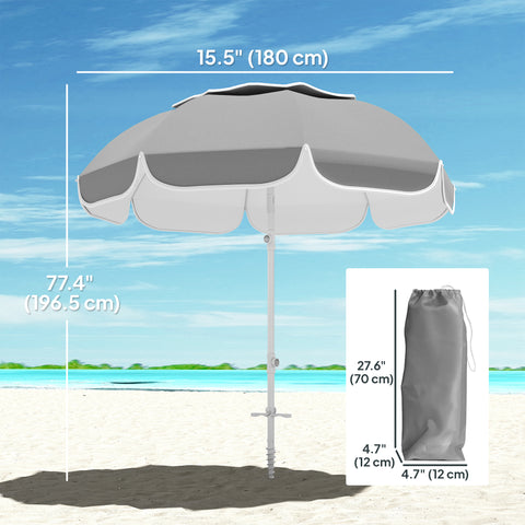 Image of 6 ft Beach Umbrella Portable with Sand Anchor, Carry Bag, Adjustable Height & Tilt, UPF50+ UV Protection, Grey