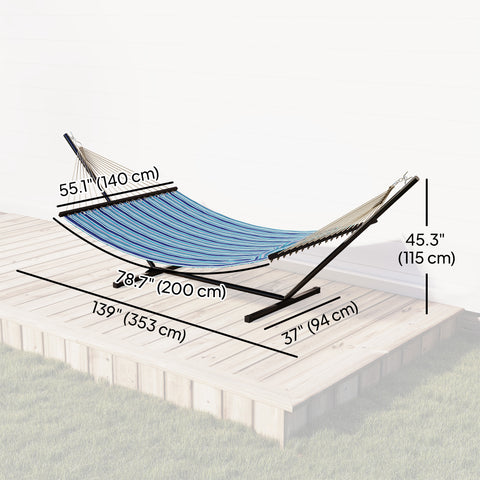 Image of Hammock with Stand Heavy Duty Camping Hammock with Steel Frame for Patio Backyard Blue and White