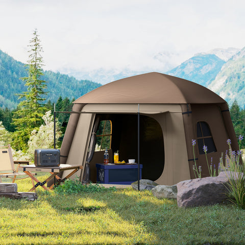 Image of Inflatable Camping Tent, 1-2 Person Glamping Tent with Hand Pump, Blow Up Tent with Doors, Carry Bag, Khaki and Brown