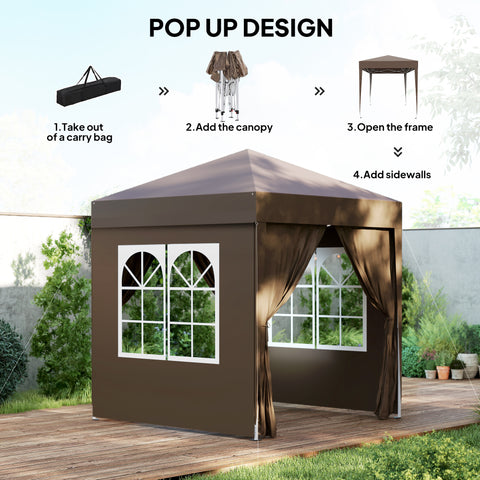 Image of 6.6'x6.6' Pop Up Canopy Tent with Sidewalls, Instant Sun Shelter Camping Gazebo with Carry Bag, Coffee
