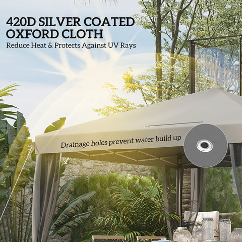 Image of 10' x 10' Pop Up Canopy Tent Gazebo, Foldable Canopy Tent with Zipper Mesh Sidewalls, Light Grey