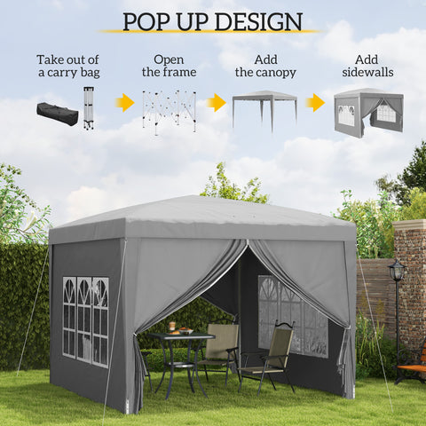 Image of 10'x10' Outdoor Pop Up Party Tent Wedding Gazebo Canopy with Carrying Bag (Light Grey)