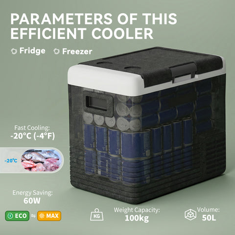 Image of 12 Volt Car Refrigerator, 53QT Car Fridge Electric Cooler, 12/24V DC and 100-240V AC, -68-68 ℉, Portable Refrigerator