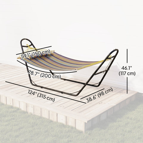 Image of Hammock with Stand, Heavy Duty Camping Hammock with Detachable Pillow and Spreader Bar, 264 lbs Capacity, Multicolor