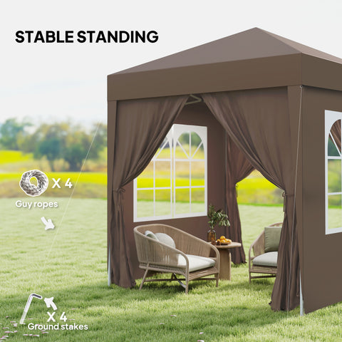 Image of 6.6'x6.6' Pop Up Canopy Tent with Sidewalls, Instant Sun Shelter Camping Gazebo with Carry Bag, Coffee